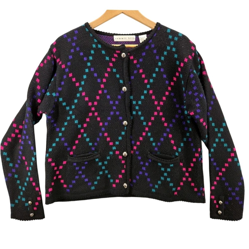 Vintage Black Summit Hill Knit Boxy Fit Cardigan Sweater Size Medium